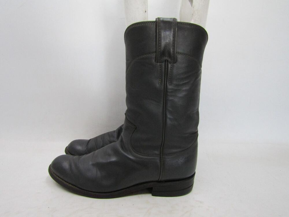 Justin Womens Size 6.5 B Gray Leather Roper Cowboy Western Boots